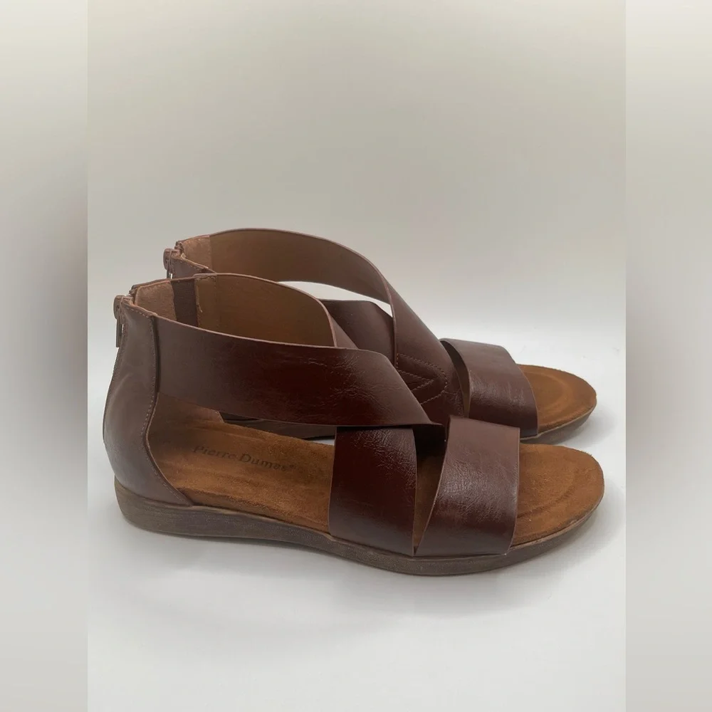 Pierre Dumas Women's Kori Faux Leather Dark Brown Flat Sandals Size 9 - Picture 7 of 14